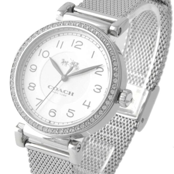 COACH 14502651 MADISON WHITE GLITZ DIAL SILVER STAINLESS MESH BAND WOMENS WATCH - Picture 6 of 8